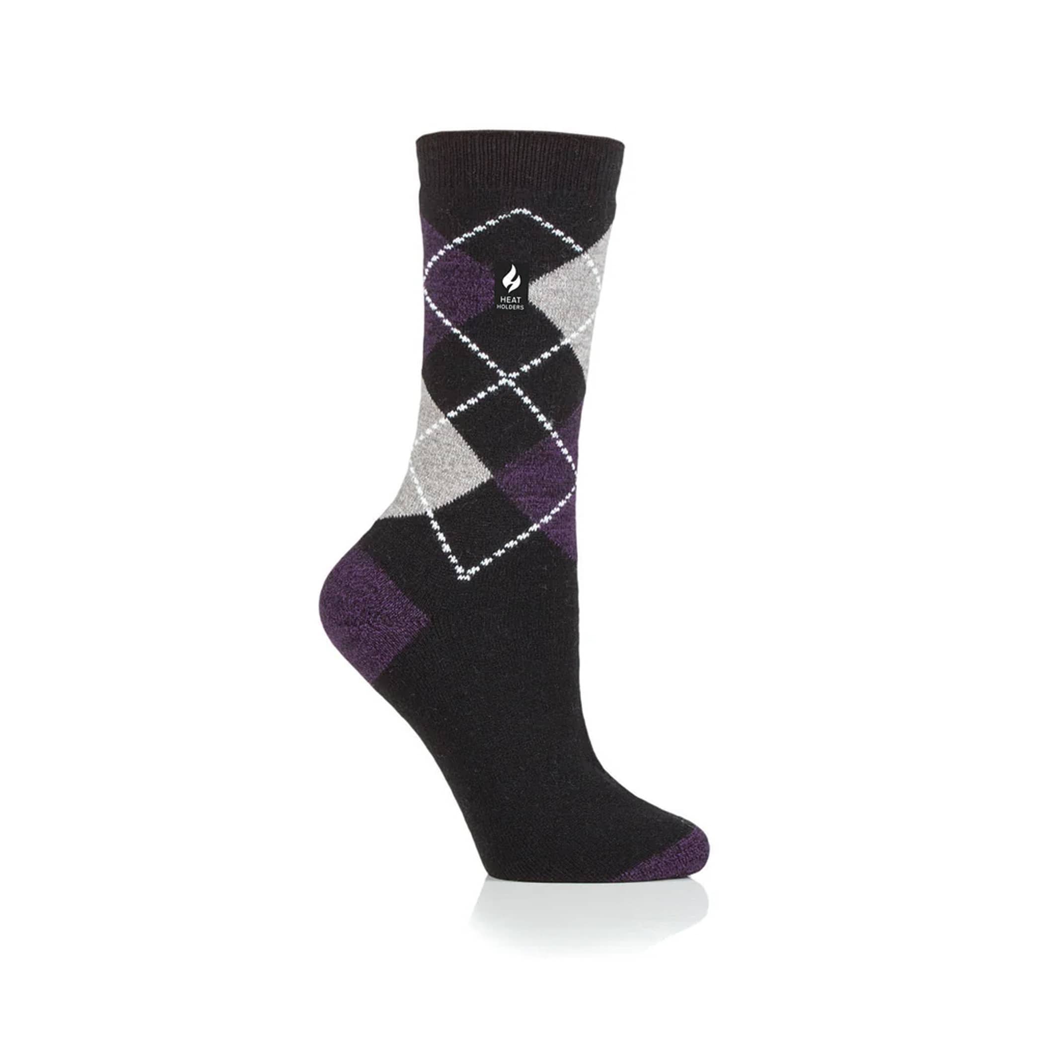 Meia Térmica Feminina Heat Holders Ultra Lite 1.0 Cano Médio Xadrez Argyle